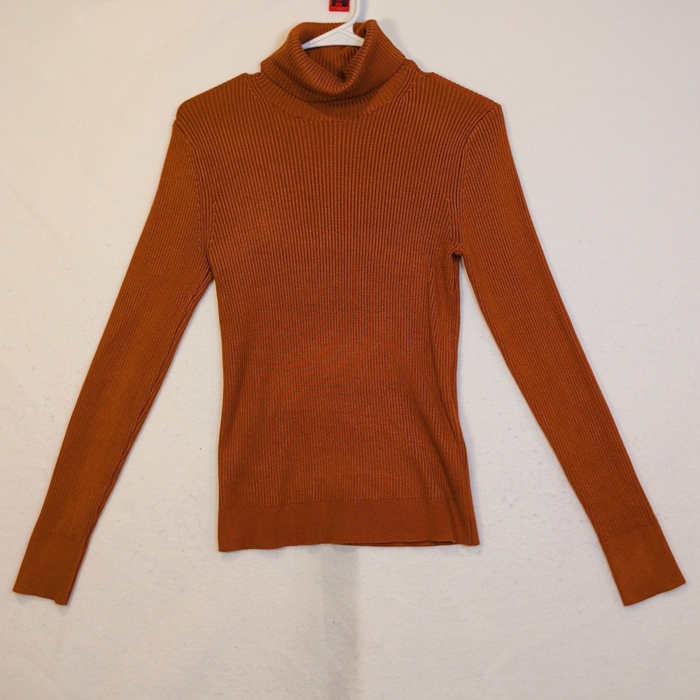 Abercrombie & Fitch Womens Ribbed Turtleneck Sweater Burnt Orange Large